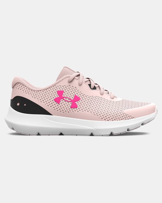 Girls' Grade School UA Surge 3 Running Shoes, Pink, pdpMainDesktop image number 0